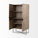 Excelsior II 68.1" H Light Brown Wood Gold Iron Base Storage Cabinet from Mercana - Luna Furniture