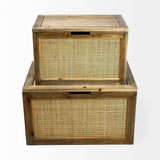 Sonny 23.6L x 15.7W x 13.8H Set of Two Brown Wood and Wicker W/ Metal Detail Rectangular Boxes from Mercana - Luna Furniture