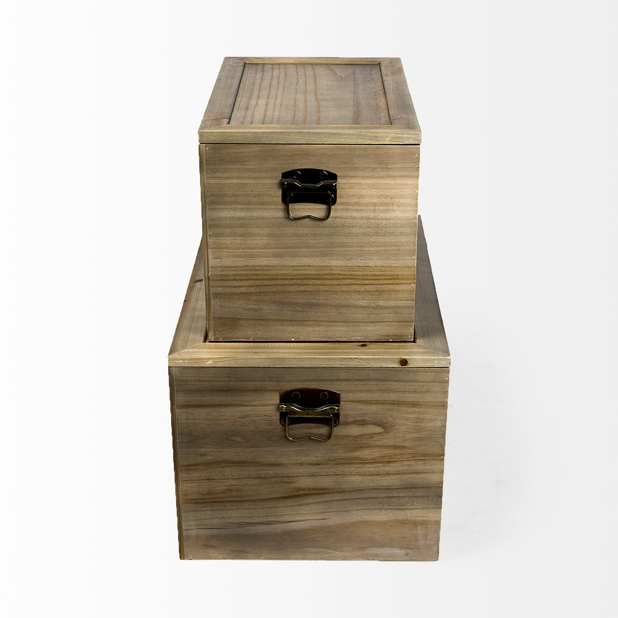 Sonny 23.6L x 15.7W x 13.8H Set of Two Brown Wood and Wicker W/ Metal Detail Rectangular Boxes from Mercana - Luna Furniture
