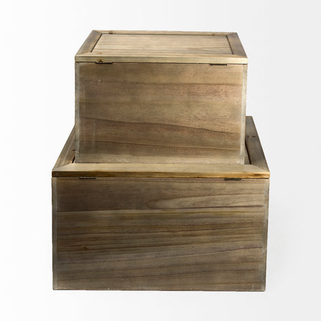 Sonny 23.6L x 15.7W x 13.8H Set of Two Brown Wood and Wicker W/ Metal Detail Rectangular Boxes from Mercana - Luna Furniture