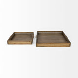 Sonny 23.6L x 23.6W x 2.0H Set of Two Brown Wood and Wicker Square Trays from Mercana - Luna Furniture