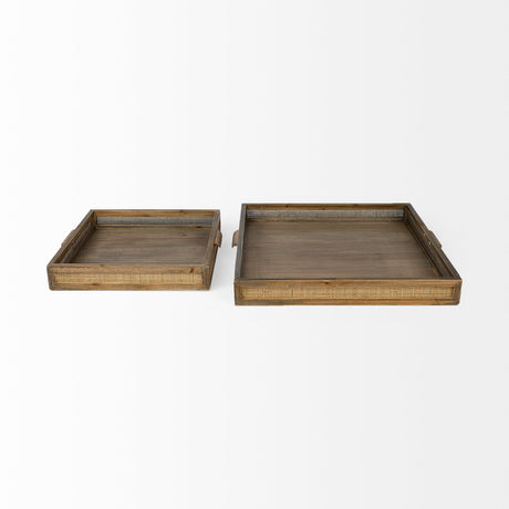 Sonny 23.6L x 23.6W x 2.0H Set of Two Brown Wood and Wicker Square Trays from Mercana - Luna Furniture
