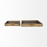 Sonny 23.6L x 23.6W x 2.0H Set of Two Brown Wood and Wicker Square Trays from Mercana - Luna Furniture