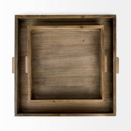 Sonny 23.6L x 23.6W x 2.0H Set of Two Brown Wood and Wicker Square Trays from Mercana - Luna Furniture