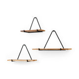 Khufu 18.9L x 5.5W x 10.2H Set of Three Brown Wood W/ Black Metal Triangular Hanging Shelves from Mercana - Luna Furniture