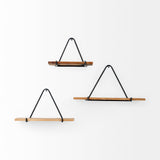 Khufu 18.9L x 5.5W x 10.2H Set of Three Brown Wood W/ Black Metal Triangular Hanging Shelves from Mercana - Luna Furniture