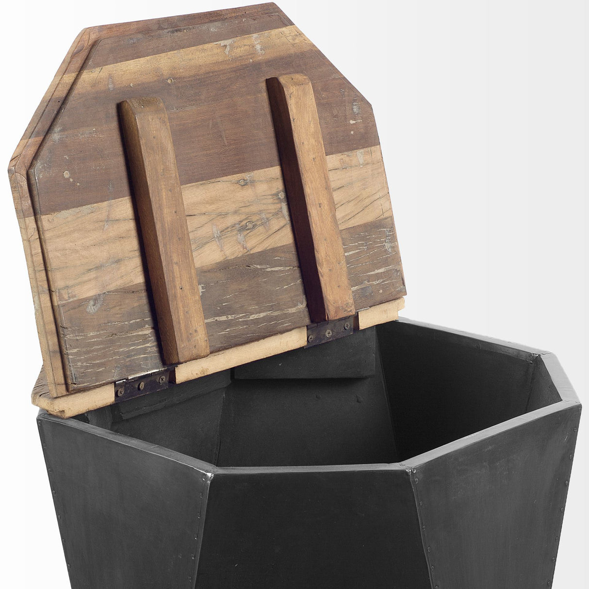 Esagono Octagonal Black Metal-Clad Reclaimed Wood End/Side Table w/ Storage from Mercana - Luna Furniture