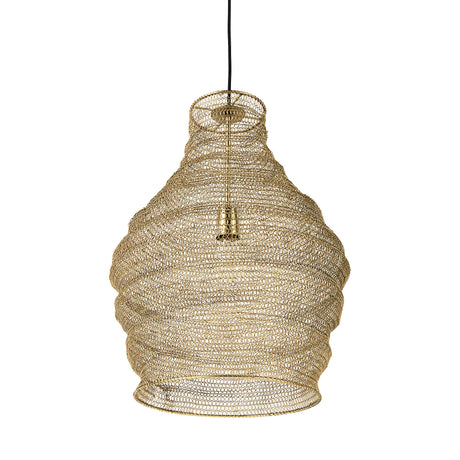 Halycon 16.0L x 16.0W x 20.0H Gold Mesh and Iron Pendant Light from Mercana - Luna Furniture