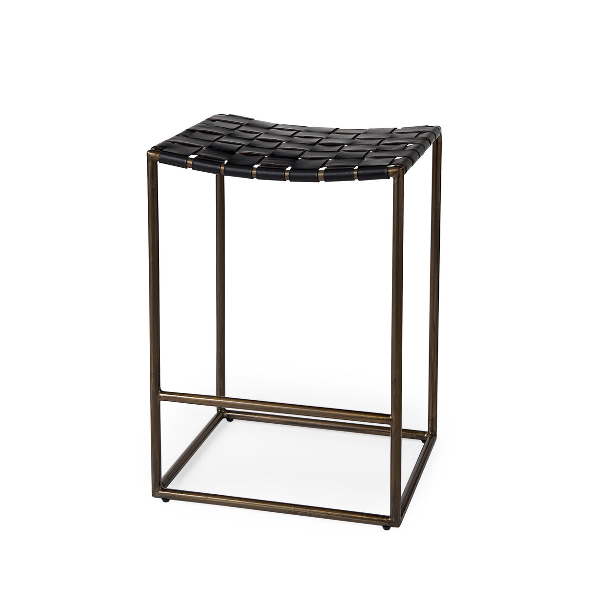 Clarissa 18.0L x 16.0W x 26.25H Black Woven Leather Seat W/ Gold Frame Counter Stool from Mercana - Luna Furniture