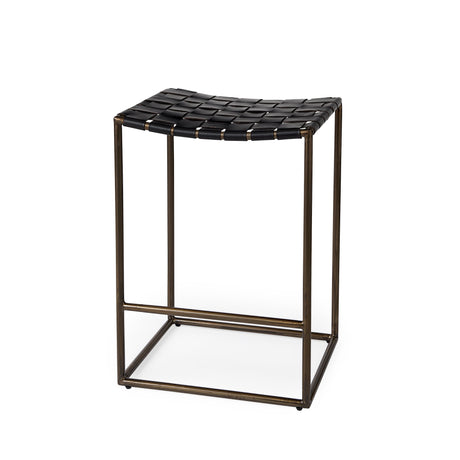 Clarissa 18.0L x 16.0W x 26.25H Black Woven Leather Seat W/ Gold Frame Counter Stool from Mercana - Luna Furniture