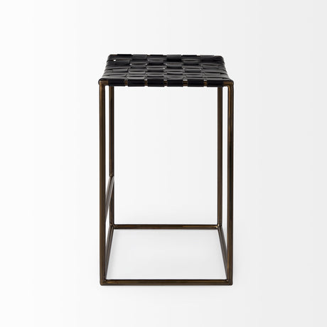 Clarissa 18.0L x 16.0W x 26.25H Black Woven Leather Seat W/ Gold Frame Counter Stool from Mercana - Luna Furniture