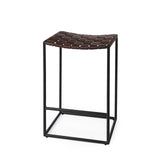Clarissa 18.0L x 16.0W x 26.25H Dark Brown Woven Leather Seat W/ Black Iron Frame Counter Stool from Mercana - Luna Furniture