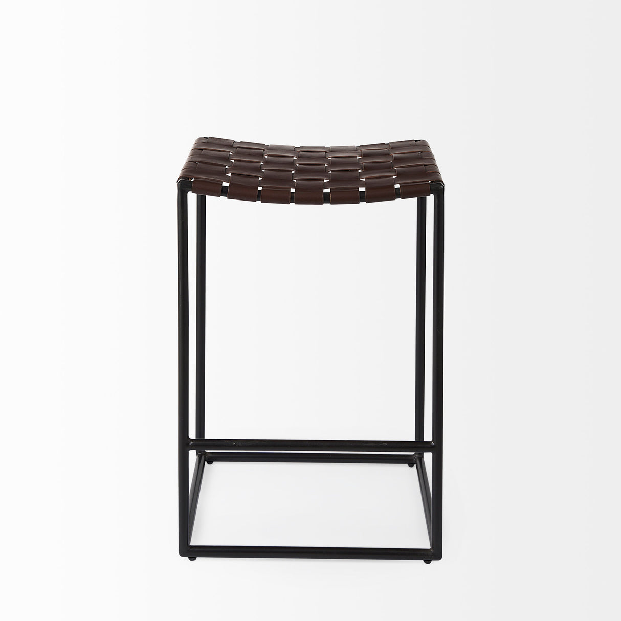 Clarissa 18.0L x 16.0W x 26.25H Dark Brown Woven Leather Seat W/ Black Iron Frame Counter Stool from Mercana - Luna Furniture