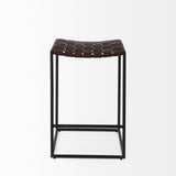 Clarissa 18.0L x 16.0W x 26.25H Dark Brown Woven Leather Seat W/ Black Iron Frame Counter Stool from Mercana - Luna Furniture