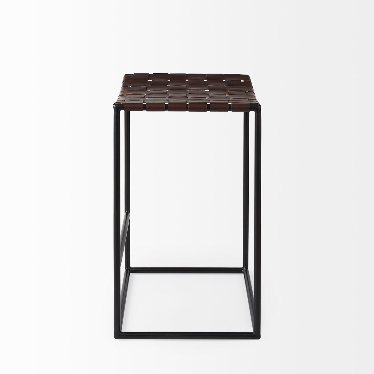 Clarissa 18.0L x 16.0W x 26.25H Dark Brown Woven Leather Seat W/ Black Iron Frame Counter Stool from Mercana - Luna Furniture