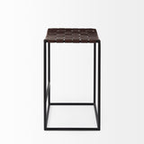 Clarissa 18.0L x 16.0W x 26.25H Dark Brown Woven Leather Seat W/ Black Iron Frame Counter Stool from Mercana - Luna Furniture