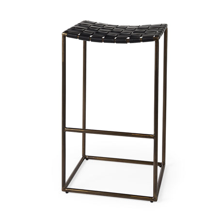 Clarissa 18.0L x 16.0W x 30.25H Black Woven Leather Seat W/ Gold Frame Bar Stool from Mercana - Luna Furniture