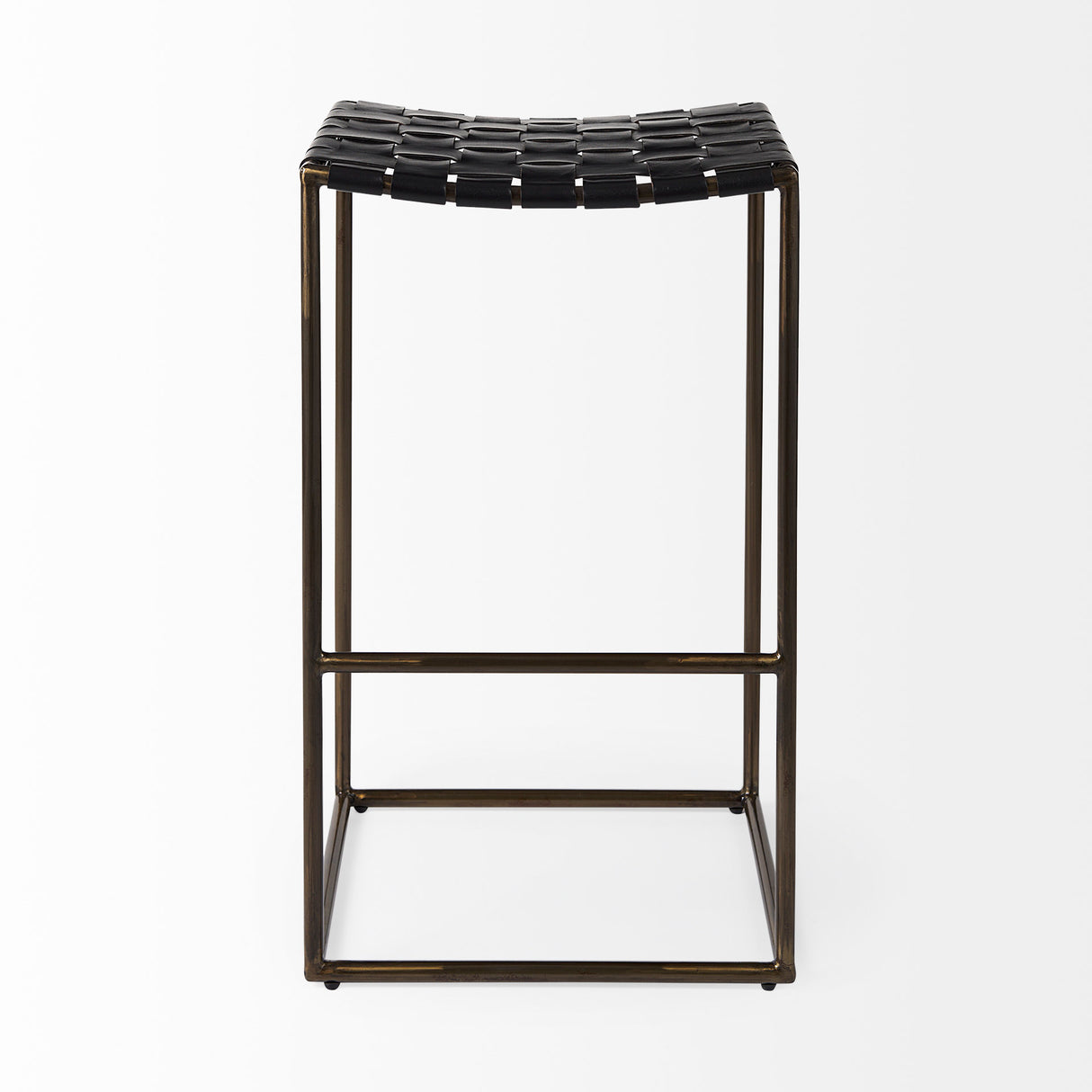 Clarissa 18.0L x 16.0W x 30.25H Black Woven Leather Seat W/ Gold Frame Bar Stool from Mercana - Luna Furniture