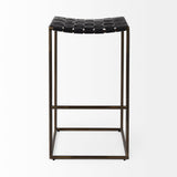 Clarissa 18.0L x 16.0W x 30.25H Black Woven Leather Seat W/ Gold Frame Bar Stool from Mercana - Luna Furniture