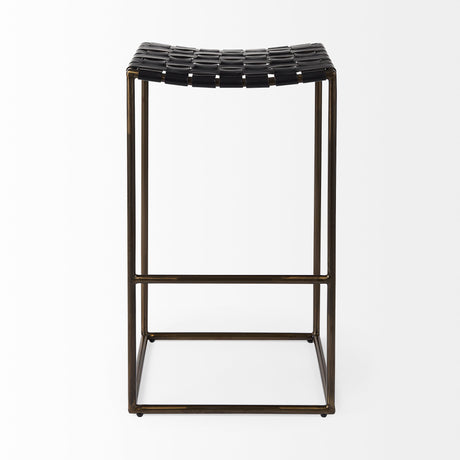 Clarissa 18.0L x 16.0W x 30.25H Black Woven Leather Seat W/ Gold Frame Bar Stool from Mercana - Luna Furniture