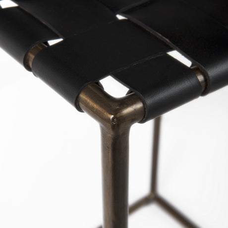 Clarissa 18.0L x 16.0W x 30.25H Black Woven Leather Seat W/ Gold Frame Bar Stool from Mercana - Luna Furniture