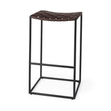 Clarissa 18.0L x 16.0W x 30.25H Dark Brown Woven Leather Seat W/ Black Metal Frame Bar Stool from Mercana - Luna Furniture