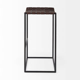 Clarissa 18.0L x 16.0W x 30.25H Dark Brown Woven Leather Seat W/ Black Metal Frame Bar Stool from Mercana - Luna Furniture