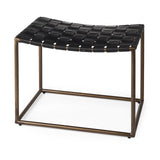 Clarissa 22.0L x 16.0W x 16.75H Black Leather Woven Seat W/ Gold Metal Frame Stool from Mercana - Luna Furniture