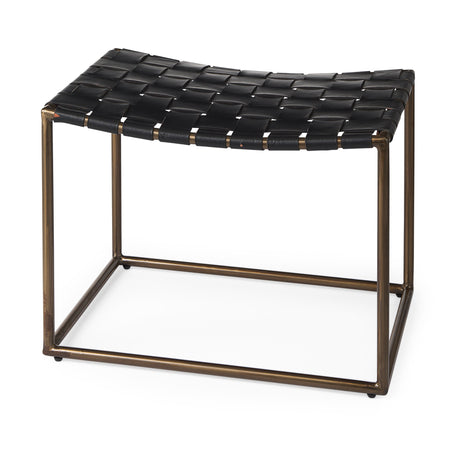 Clarissa 22.0L x 16.0W x 16.75H Black Leather Woven Seat W/ Gold Metal Frame Stool from Mercana - Luna Furniture
