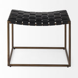 Clarissa 22.0L x 16.0W x 16.75H Black Leather Woven Seat W/ Gold Metal Frame Stool from Mercana - Luna Furniture