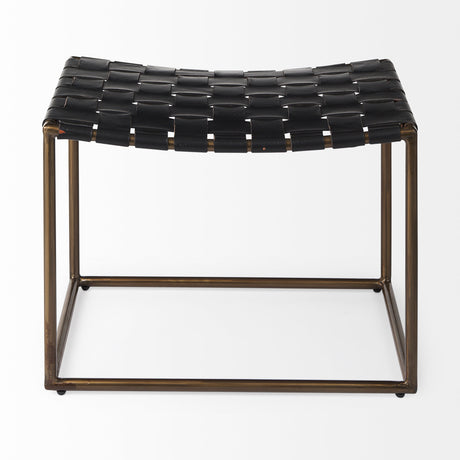 Clarissa 22.0L x 16.0W x 16.75H Black Leather Woven Seat W/ Gold Metal Frame Stool from Mercana - Luna Furniture