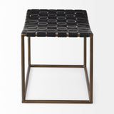 Clarissa 22.0L x 16.0W x 16.75H Black Leather Woven Seat W/ Gold Metal Frame Stool from Mercana - Luna Furniture