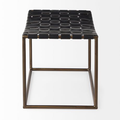 Clarissa 22.0L x 16.0W x 16.75H Black Leather Woven Seat W/ Gold Metal Frame Stool from Mercana - Luna Furniture