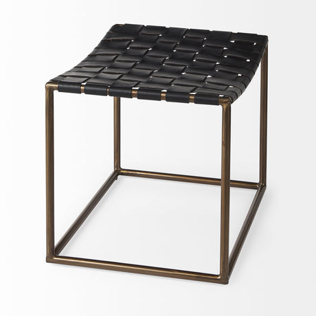 Clarissa 22.0L x 16.0W x 16.75H Black Leather Woven Seat W/ Gold Metal Frame Stool from Mercana - Luna Furniture