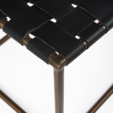 Clarissa 22.0L x 16.0W x 16.75H Black Leather Woven Seat W/ Gold Metal Frame Stool from Mercana - Luna Furniture