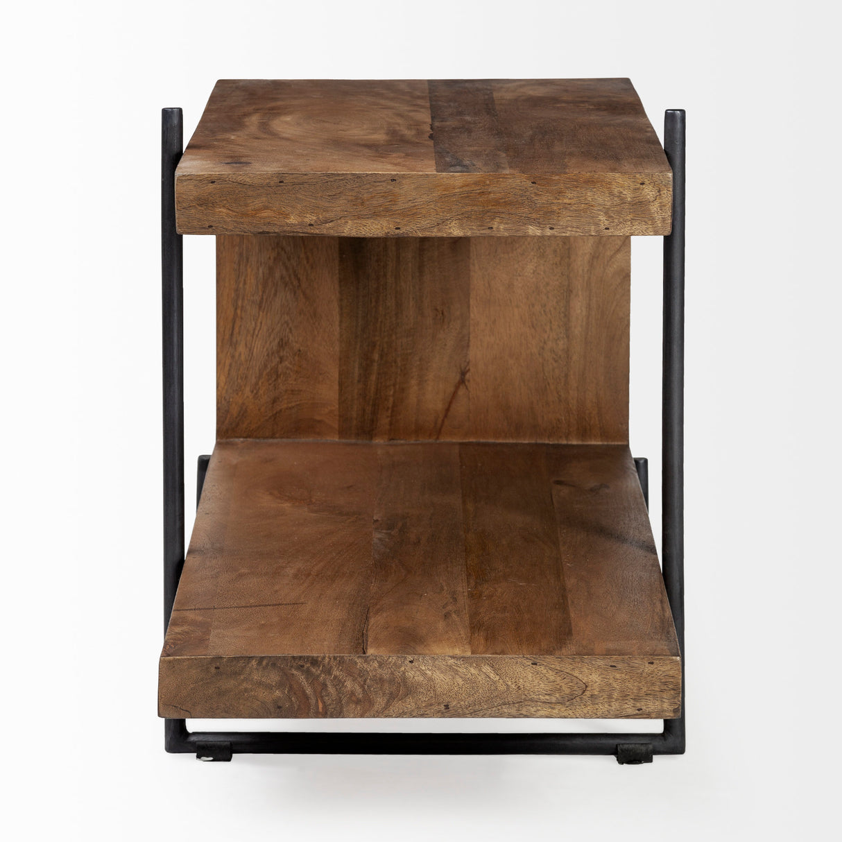 Maddox 30L x 18W x 22H Medium Brown Wood w/ Black Metal U-shaped End/Side Table from Mercana - Luna Furniture