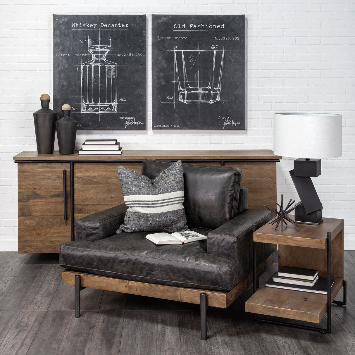 Maddox 30L x 18W x 22H Medium Brown Wood w/ Black Metal U-shaped End/Side Table from Mercana - Luna Furniture