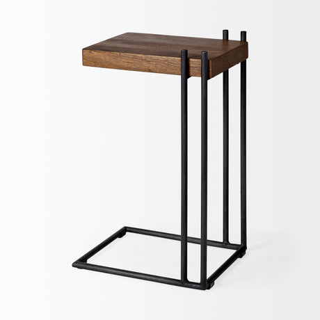 Maddox 16L x 13.5W x 27H Medium Brown Wood w/ Black Metal C-shaped End/Side Table from Mercana - Luna Furniture