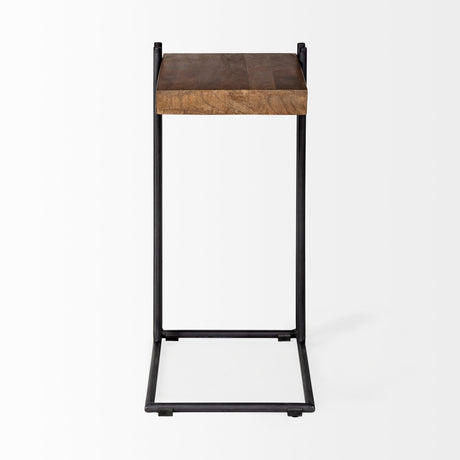 Maddox 16L x 13.5W x 27H Medium Brown Wood w/ Black Metal C-shaped End/Side Table from Mercana - Luna Furniture