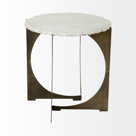 Reinhold II 21L x 21W x 21H Round Live-Edge Marble Top and Gold Metal Base Side/End Table from Mercana - Luna Furniture