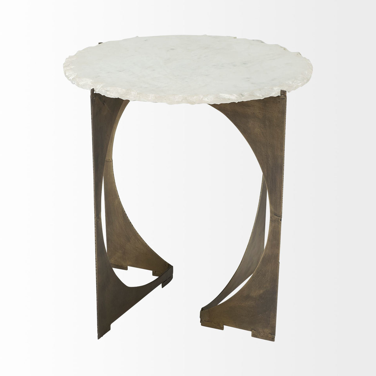 Reinhold II 21L x 21W x 21H Round Live-Edge Marble Top and Gold Metal Base Side/End Table from Mercana - Luna Furniture
