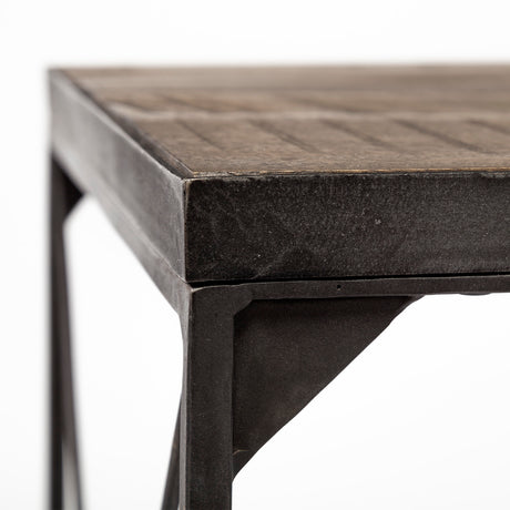 Trestman II 24" x 22.5" Square Top Medium Brown Wood and Iron Cross Braced End/Side Table from Mercana - Luna Furniture