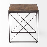 Trestman II 24" x 22.5" Square Top Medium Brown Wood and Iron Cross Braced End/Side Table from Mercana - Luna Furniture