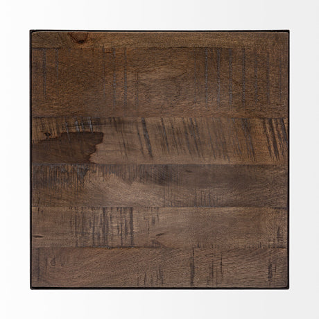 Trestman II 24" x 22.5" Square Top Medium Brown Wood and Iron Cross Braced End/Side Table from Mercana - Luna Furniture