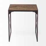 Trestman II 24" x 22.5" Square Top Medium Brown Wood and Iron Cross Braced End/Side Table from Mercana - Luna Furniture