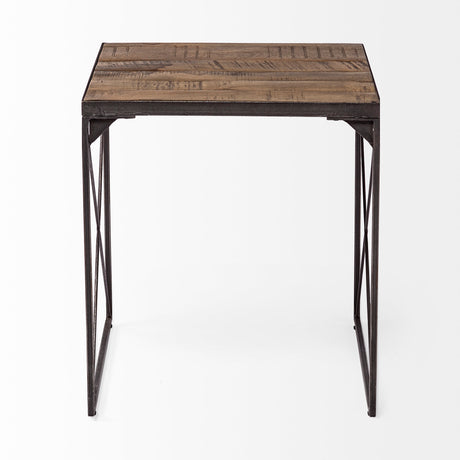 Trestman II 24" x 22.5" Square Top Medium Brown Wood and Iron Cross Braced End/Side Table from Mercana - Luna Furniture