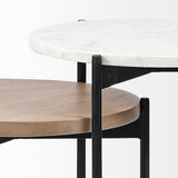 Larkin II Marble and Medium Brown Wood Round Tabletop Nesting End/Side Tables from Mercana - Luna Furniture
