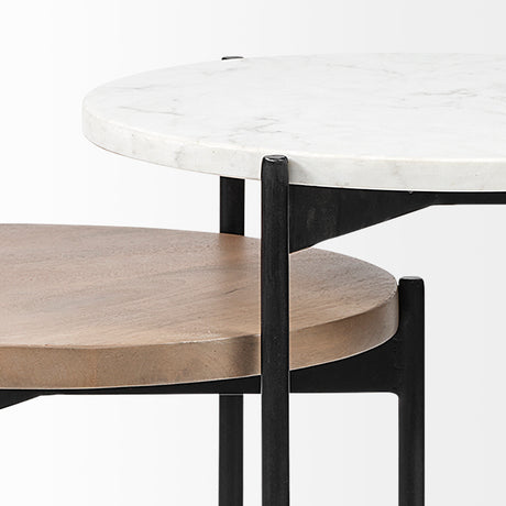 Larkin II Marble and Medium Brown Wood Round Tabletop Nesting End/Side Tables from Mercana - Luna Furniture