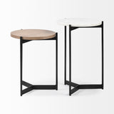 Larkin II Marble and Medium Brown Wood Round Tabletop Nesting End/Side Tables from Mercana - Luna Furniture