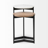 Larkin II Marble and Medium Brown Wood Round Tabletop Nesting End/Side Tables from Mercana - Luna Furniture
